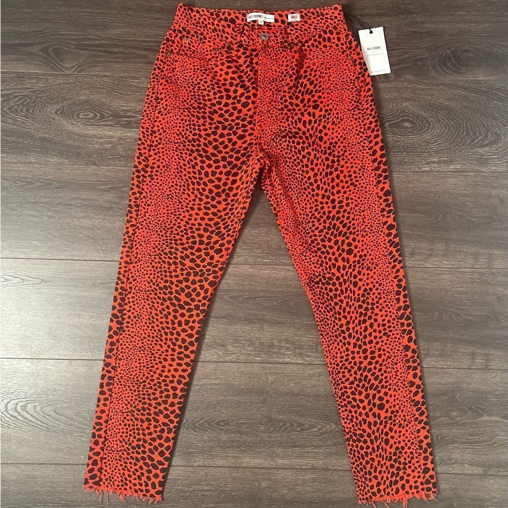 RE/DONE Cheetah Print High Rise Crop Jeans Flame Orange Size 26 NWT - Picture 2 of 16
